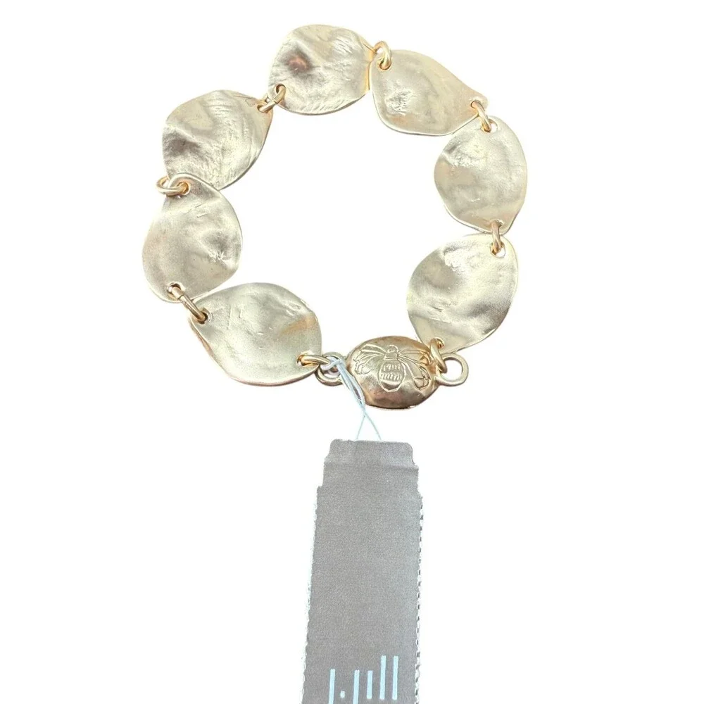 J. Jill Hammered Leaf Bracelet Gold Tone Bee Magnetic Boho Artisan Link Etched - Picture 3 of 16